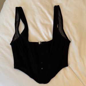 White Fox Black Mesh Corset Top